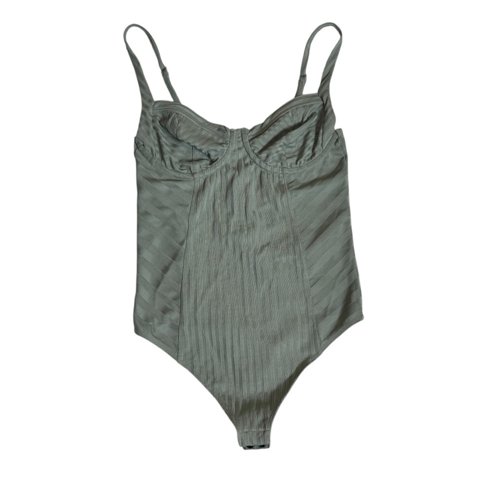 All Saints Yuni Ribbed Sleeveless Bodysuit Olive Green Women's Size 4 Minimalist